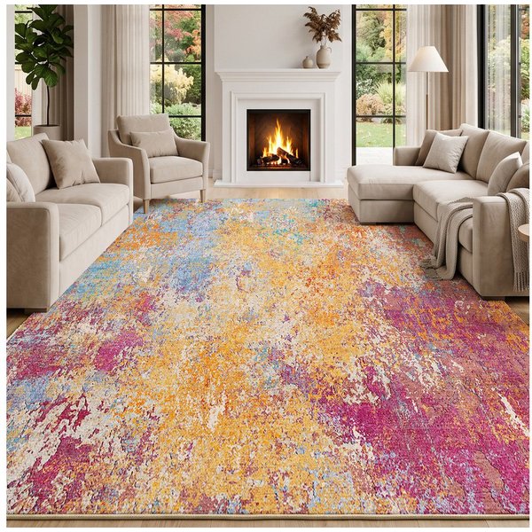 Klyvvo Teppich Boho Abstrakt Teppich, Kurzflor weich, rutschfest & waschbar, Rechteckig, Höhe: 8.5 mm, 160x230 cm – Wohnzimmerteppich für Schlafzimmer, Esszimme