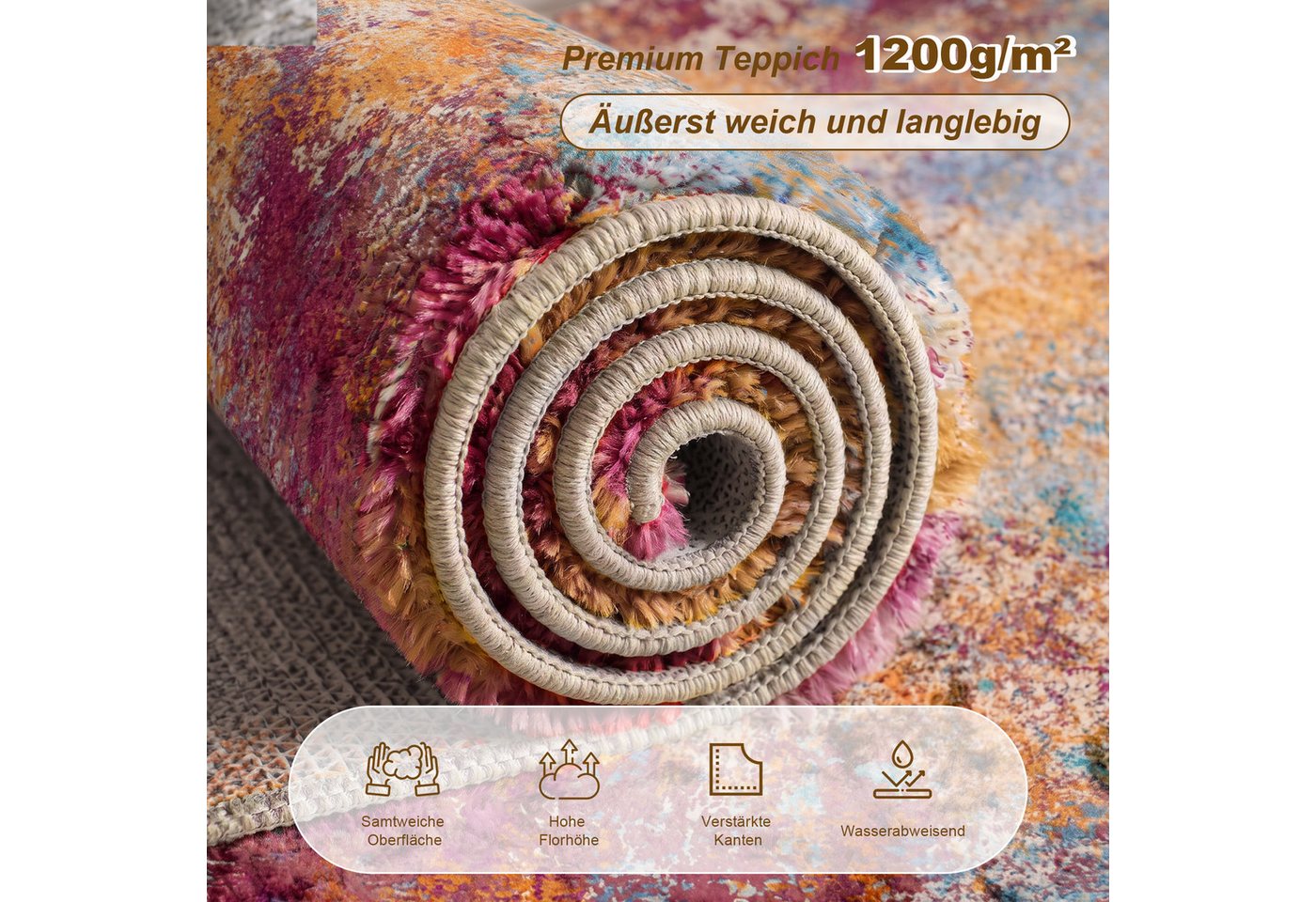 Klyvvo Teppich Boho Abstrakt Teppich, Kurzflor weich, rutschfest & waschbar, Rechteckig, Höhe: 8.5 mm, 160x230 cm – Wohnzimmerteppich für Schlafzimmer, Esszimme – Bild 4 von 5