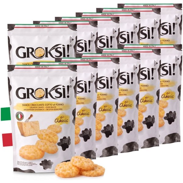 Groksi! Knabberei GROKSi! Käse-Snack Classico 12x 60g, 12 x 60 g, (Classico 12x 60g, Käse-Snack aus Italien, Käse-Cracker, Protein Snack)