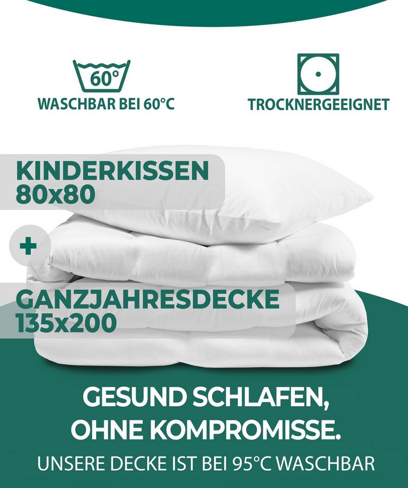 KNERST Kinderbettdecke + Microfaserkissen Allergiker Kinderbettdecken Set - Waschbar & Hautfreundlich, Füllung: 100% Polyester, Baby Bettdecke mit Kissen 135x20 – Bild 2 von 5