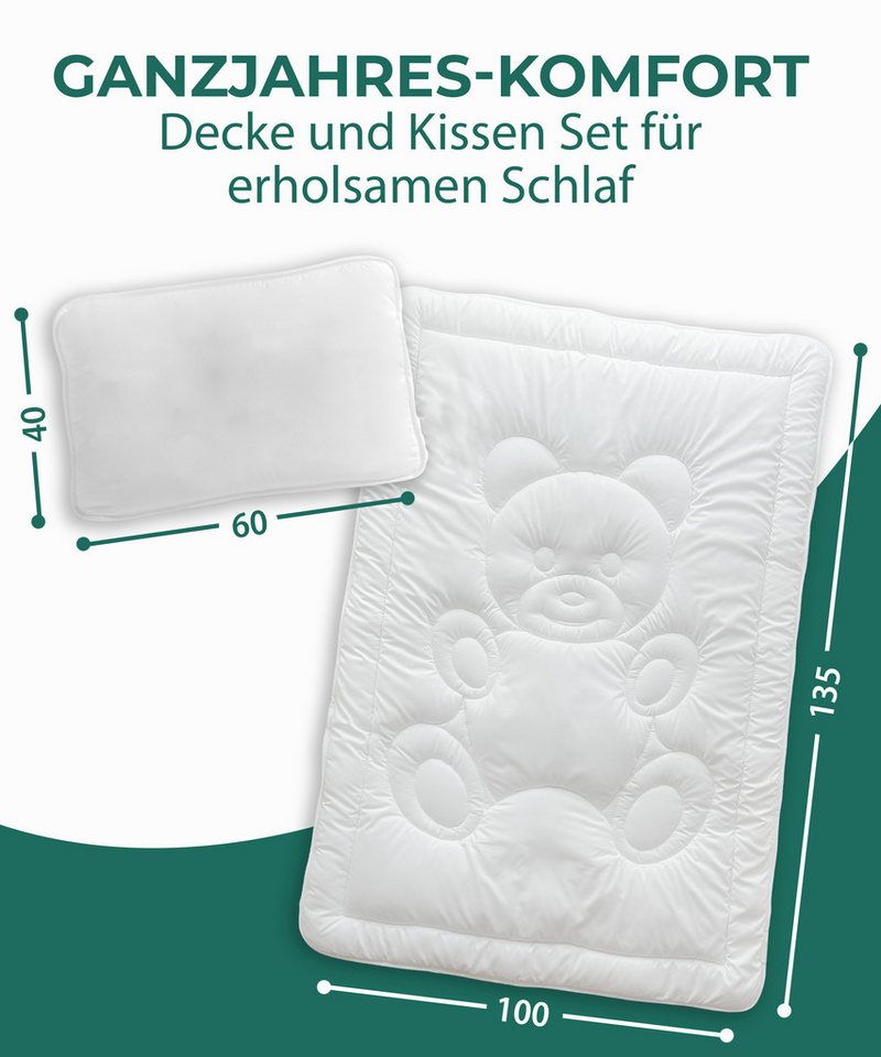 KNERST Kinderbettdecke + Microfaserkissen Allergiker Kinderbettdecken Set - Waschbar & Hautfreundlich, Füllung: 100% Polyester, Baby Bettdecke mit Kissen 100x13 – Bild 2 von 5