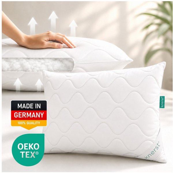 KNERST Kopfkissen Microfaser KomfortFlex 95°C waschbar, Füllung: 100% Polyester, Seitenschläfer, Bauchschläfer, Rückenschläfer, Microfaser-Kopfkissen KomfortFle