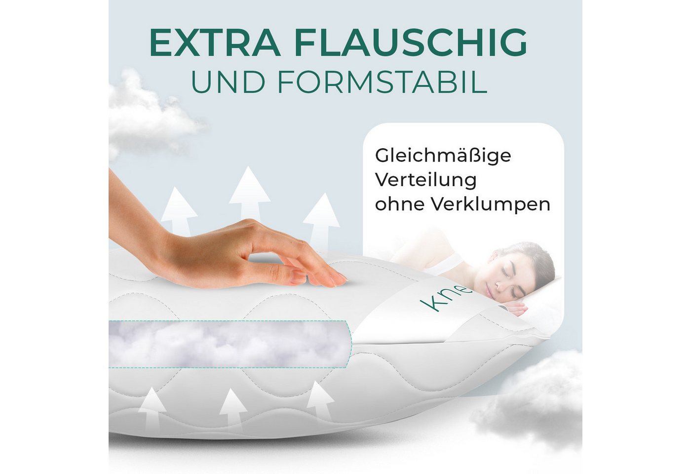 KNERST Kopfkissen Microfaser KomfortFlex 95°C waschbar, Füllung: 100% Polyester, Seitenschläfer, Bauchschläfer, Rückenschläfer, 2er Set, Microfaser-Kopfkissen K – Bild 2 von 5