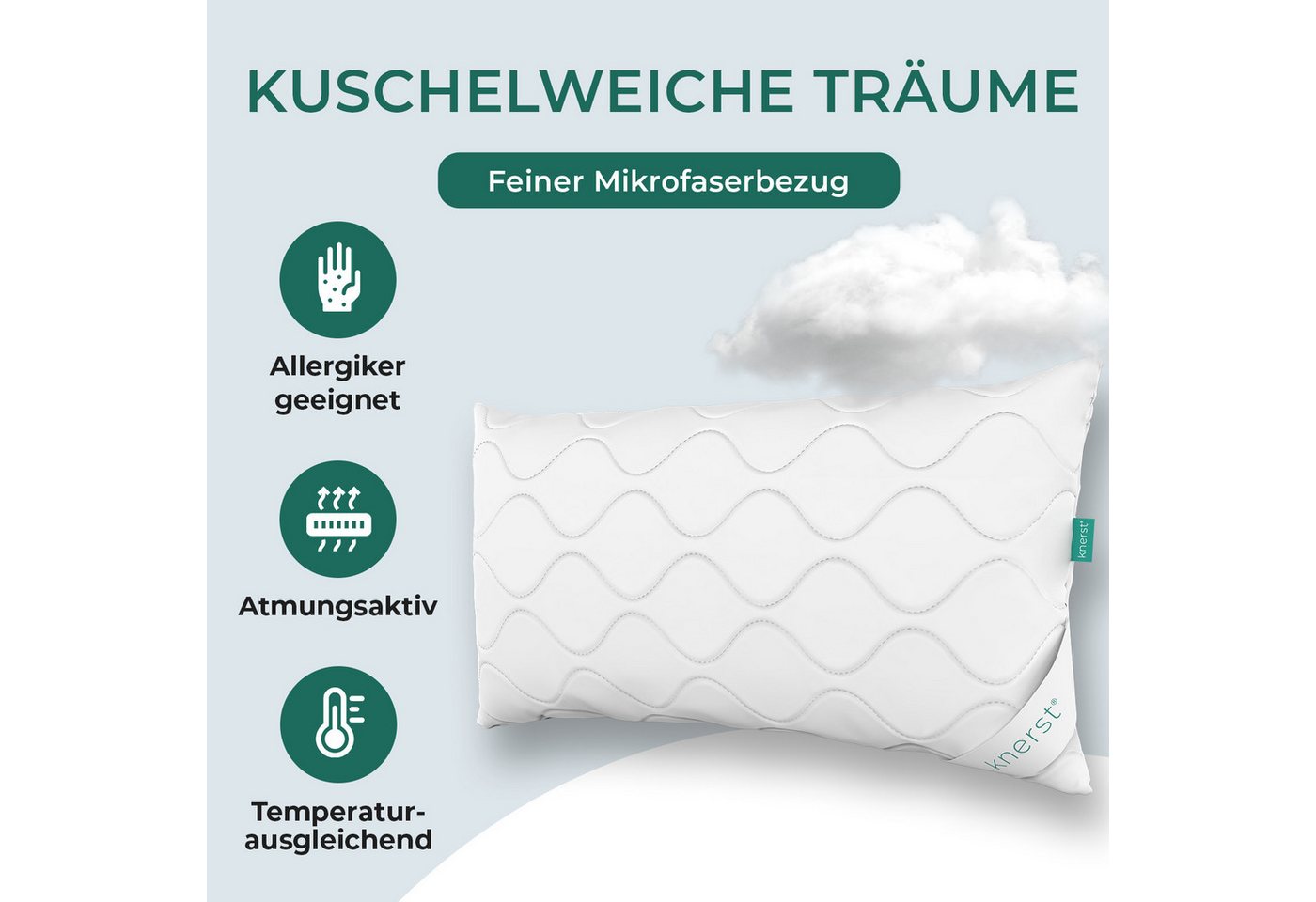 KNERST Kopfkissen Microfaser KomfortFlex 95°C waschbar, Füllung: 100% Polyester, Seitenschläfer, Bauchschläfer, Rückenschläfer, 2er Set, Microfaser-Kopfkissen K – Bild 4 von 5