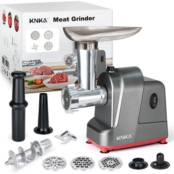 KNKA PRO Fleischwolf Elektrischer Fleischwolf mit Wurstfüller, 3 Lochscheiben (4, 6, 15mm), Vor-und Rücklauf, 2 Leistungsstufen, für Fleisch, Kebbe, Gemüse, Sal