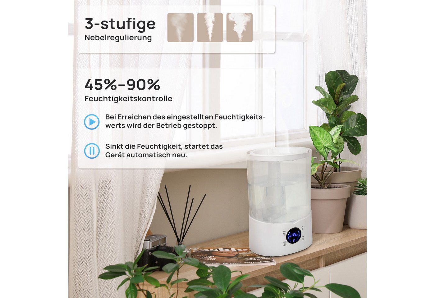 KNKA PRO Luftbefeuchter Top Fill Luftbefeuchter, 4 l Wassertank, Leiser Raumluftbefeuchter für Schlafzimmer Kinderzimmer Pflanzen Baby – Bild 4 von 5