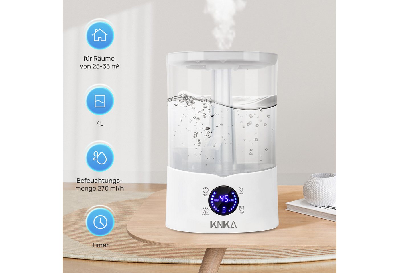 KNKA PRO Luftbefeuchter Top Fill Luftbefeuchter, 4 l Wassertank, Leiser Raumluftbefeuchter für Schlafzimmer Kinderzimmer Pflanzen Baby – Bild 5 von 5