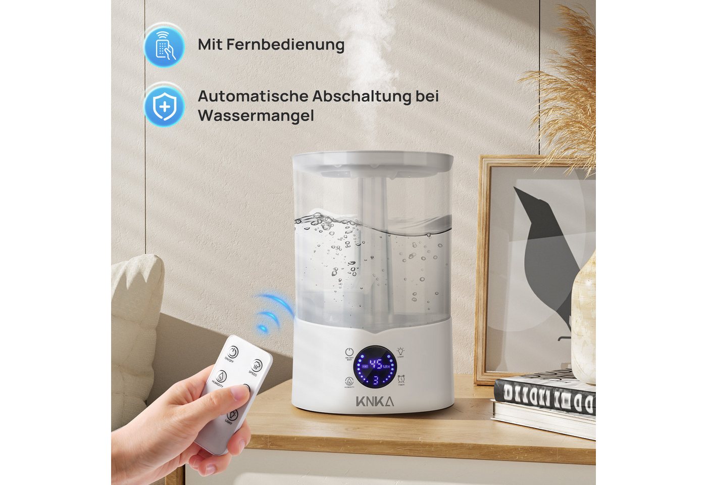 KNKA PRO Luftbefeuchter Top Fill Luftbefeuchter, Aroma Diffuser Raumbefeuchter, 4,00 l Wassertank, Ultraschall Aromatherapie Diffusor für Büro,Yoga,Spa,Schlafzi – Bild 5 von 5