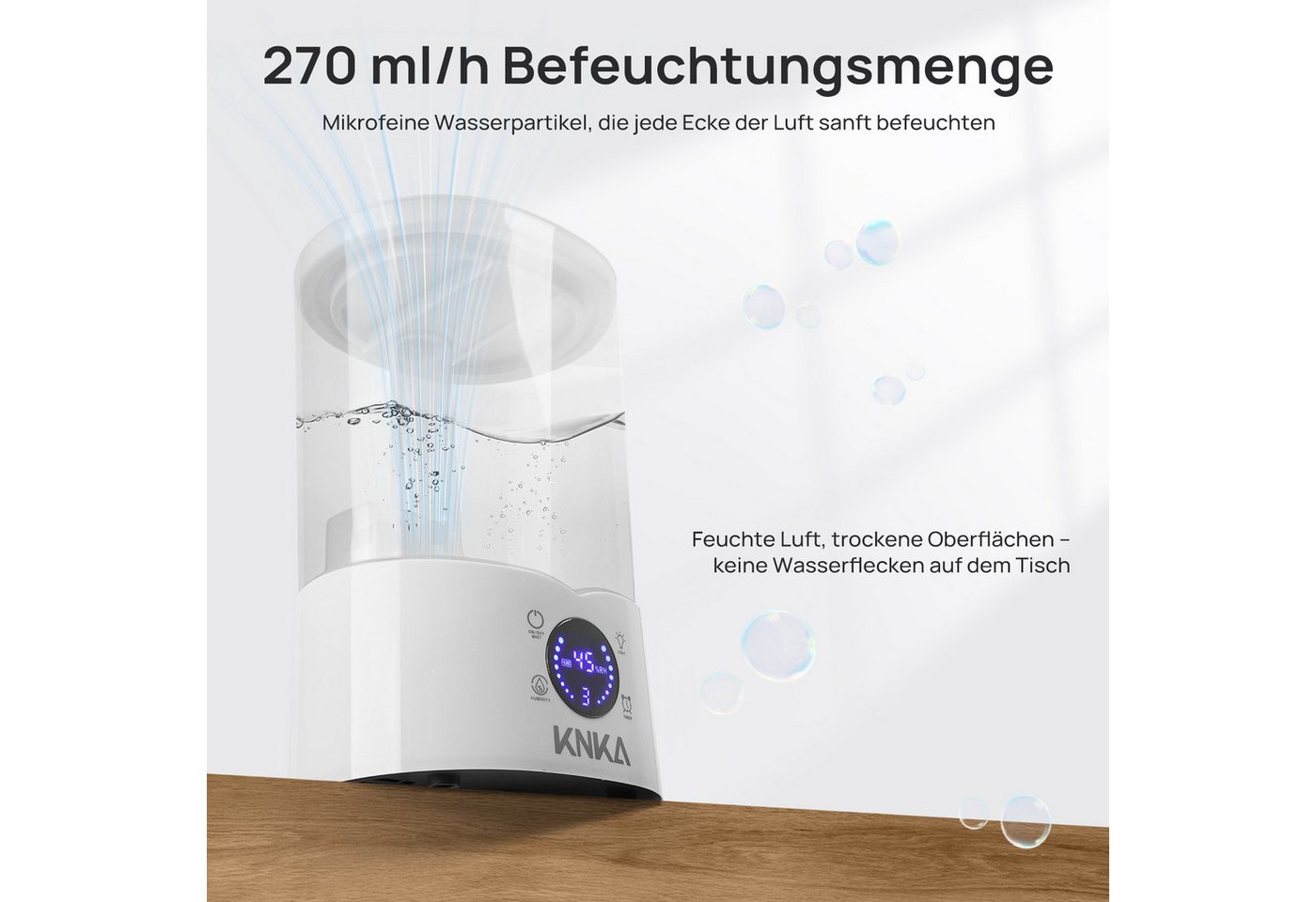 KNKA PRO Luftbefeuchter 4 L Top-Fill Raumbefeuchter leiser Ultraschall-Kaltnebel, 4,00 l Wassertank, Ultra Leise Ultraschall Luftbefeuchter Aromatherapie – Bild 3 von 5