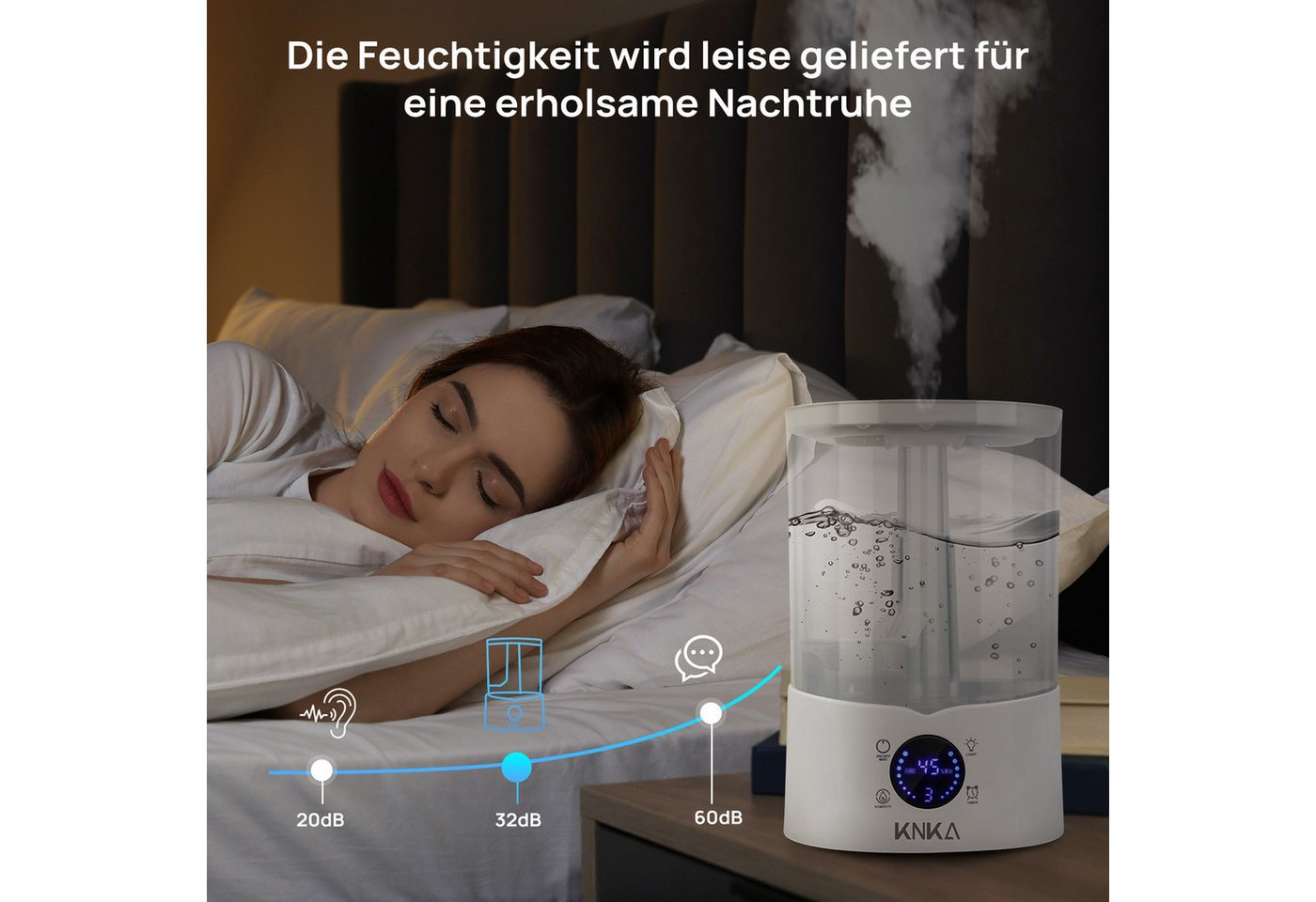 KNKA PRO Luftbefeuchter 4 L Top-Fill Raumbefeuchter leiser Ultraschall-Kaltnebel, 4,00 l Wassertank, Ultra Leise Ultraschall Luftbefeuchter Aromatherapie – Bild 5 von 5