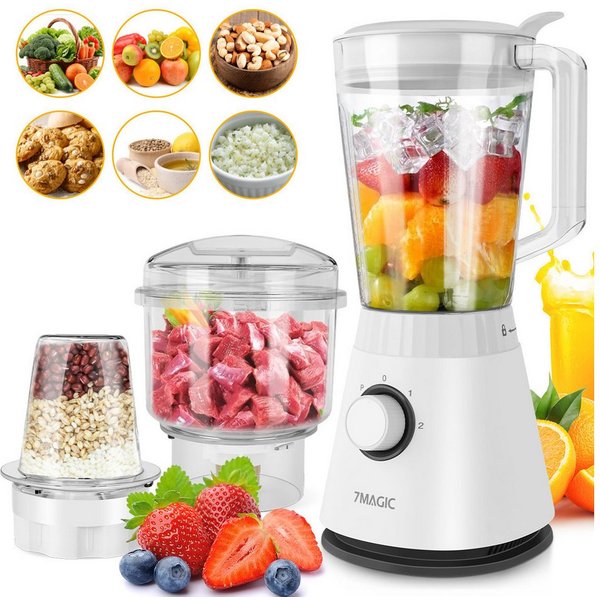 KNKA PRO Standmixer Smoothie Maker, Blender elektrisch, 600 W, 3Gang inkl. Zerkleinerer und Trockenmahlbecher