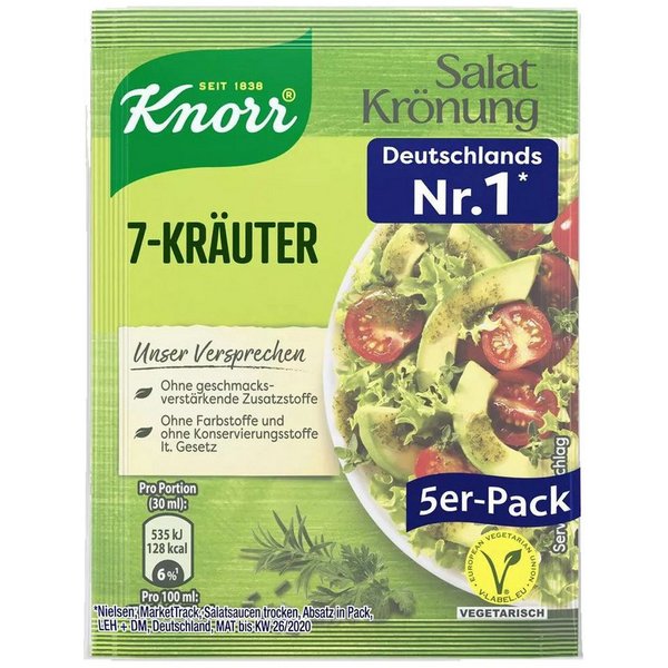 Knorr Saucen, Knorr Salatkrönung 7 Kräuter klarer Salatdressing 5x 8g 5er