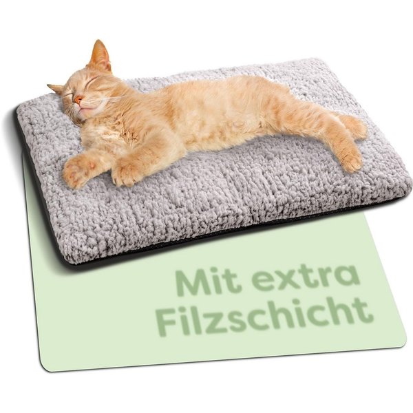 Knupis Tierdecke Selbstheizende Haustierdecke Grau 60x45cm, rutschfest & waschbar, Weich & kuschelige Katzendecke - Geräuschdämpfung - Waschbarer Bezug