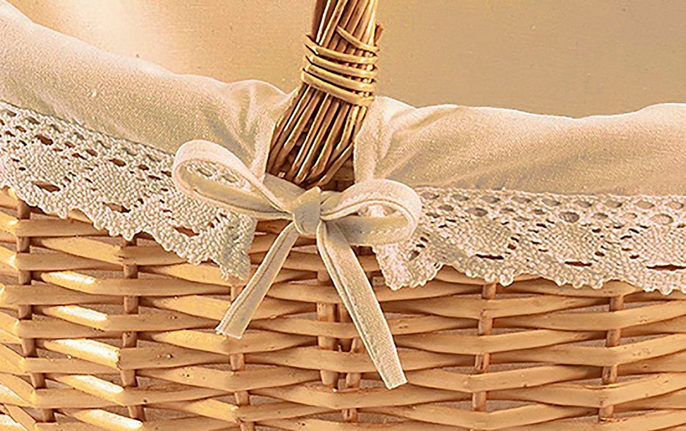 Kobolo Dekokorb Weidenkorb mit Henkel und Textil mit Häkelborte – Bild 2 von 4