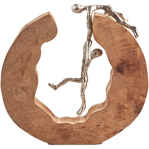 Kobolo Dekoobjekt Dekofigur Holzdeko Holzfigur TRUST, Holz und Metall Skulpur Wohndeko (Stück, 1 St., Stück), 29x7x29 cm