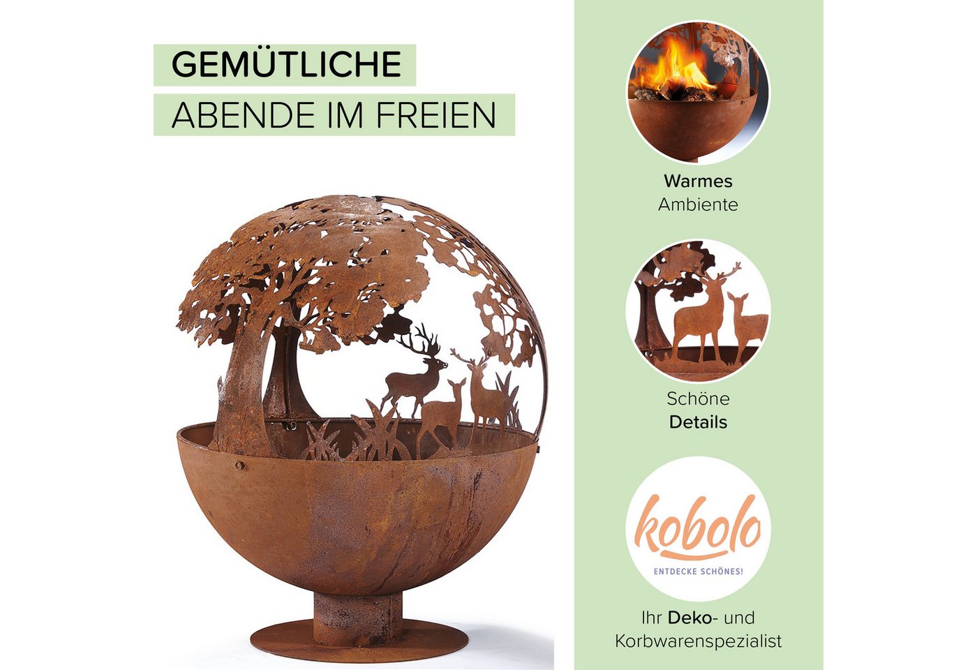 Kobolo Dekoobjekt Feuerschale Feuerkorb FOREST mit Motiv - Metall (1 St), in Rostoptik – Bild 2 von 5