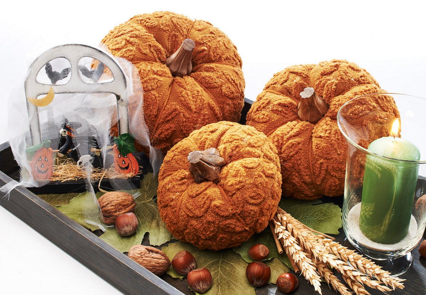 Kobolo Dekoobjekt Kürbis Herbstdeko aus Textil Set - 3 Größen orange Herbst Dekoration (3er Set, 3 St., verschiedene Größen), 1x 11x9 cm – Bild 2 von 5