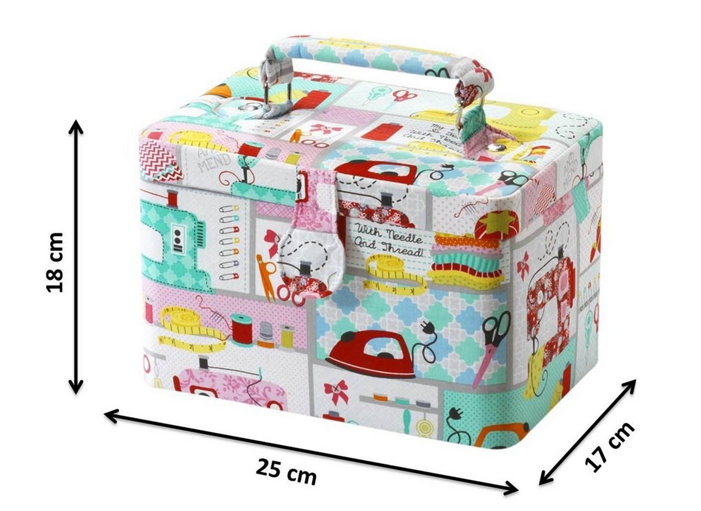 Kobolo Nähkorb Nähkästchen rechteckig multicolor mit Griff (Multicolor) – Bild 2 von 5