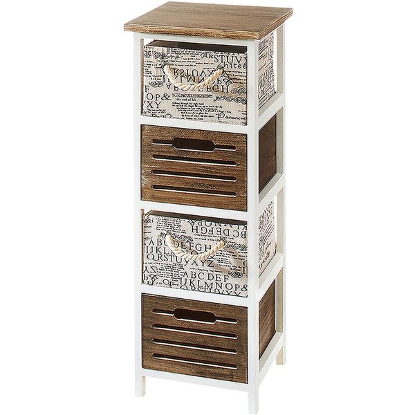 Kobolo Regal Holzregal Kommode mit 4 Schubfächern 82H cm weiß, Regal mit 4 Schubfächern 1-tlg., mit Ablage