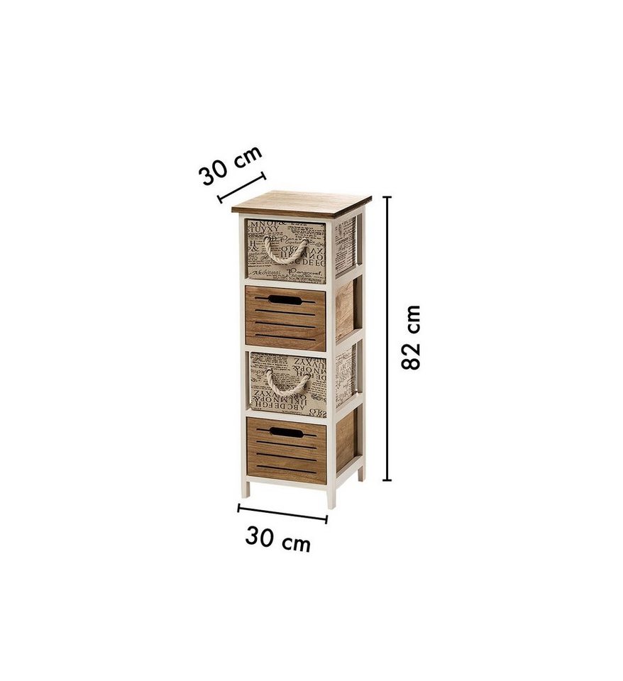 Kobolo Regal Holzregal Kommode mit 4 Schubfächern 82H cm weiß, Regal mit 4 Schubfächern 1-tlg., mit Ablage – Bild 2 von 5