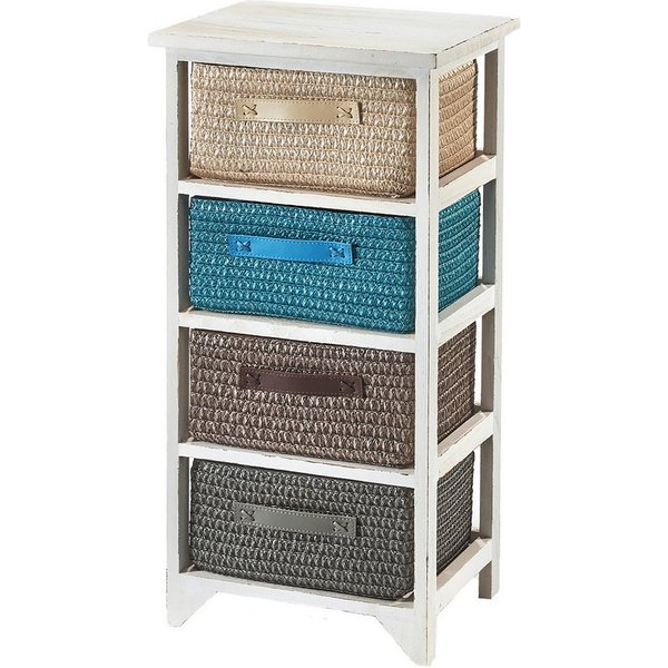 Kobolo Regal Holzregal white washed mit 4 Schubfächer