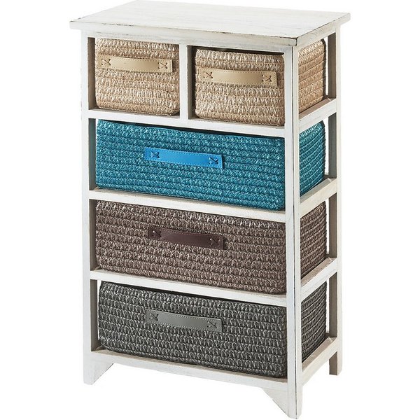 Kobolo Regal Holzregal white washed mit 5 Schubfächern