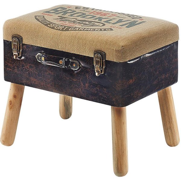 Kobolo Sitzhocker Kofferhocker Leinen Kunstleder Natur Braun H:45 cm (1 Stück, mit Aufbewahrungsfach)