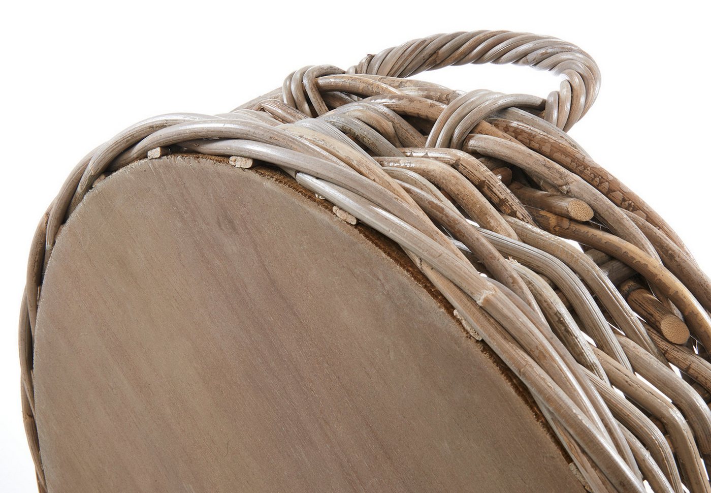 Kobolo Tablett Dekotablett Serviertablett aus Rattan kubu grey rund, Holzbrett Bettt, Holz, (Stück, 1-tlg., Stück), mit Holzboden - 48 cm Dm. – Bild 4 von 5