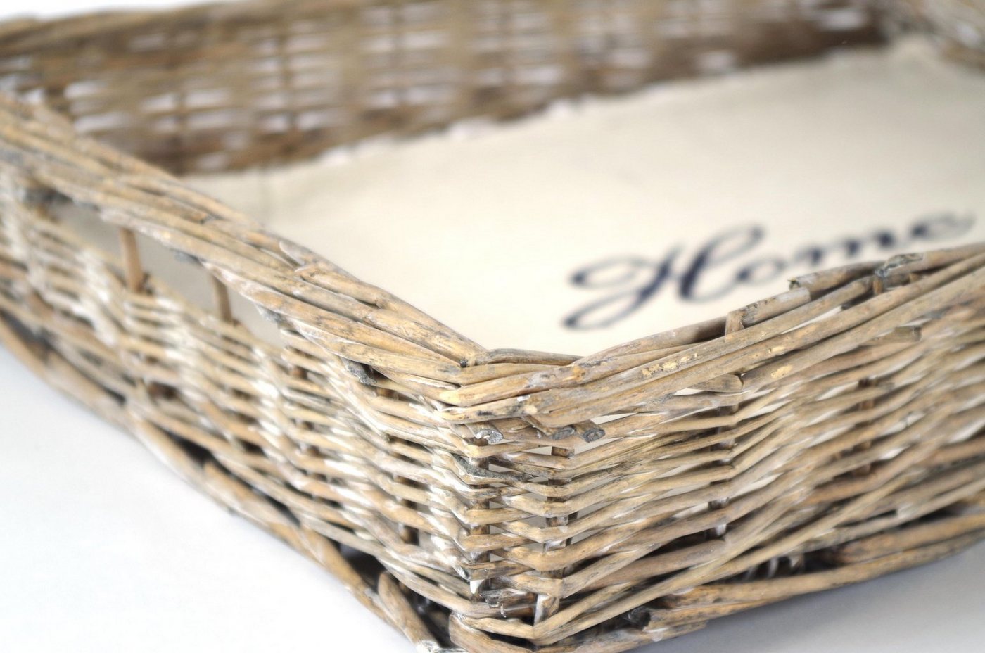 Kobolo Tablett Serviertablett mit Textil Schriftzug HOME, Weide – Bild 2 von 5