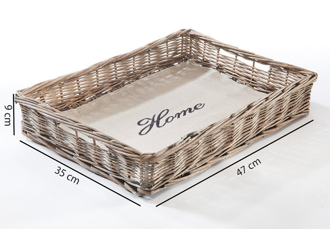 Kobolo Tablett Serviertablett mit Textil Schriftzug HOME, Weide – Bild 5 von 5