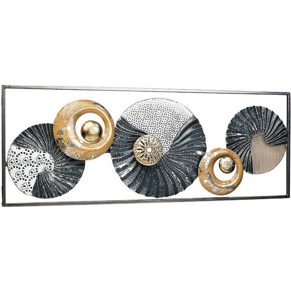 Kobolo Wandbild Metallbild Bild -SEASHELL- Hoch- Querformat - grau weiß gold, Abstrakt, 3D Effekt