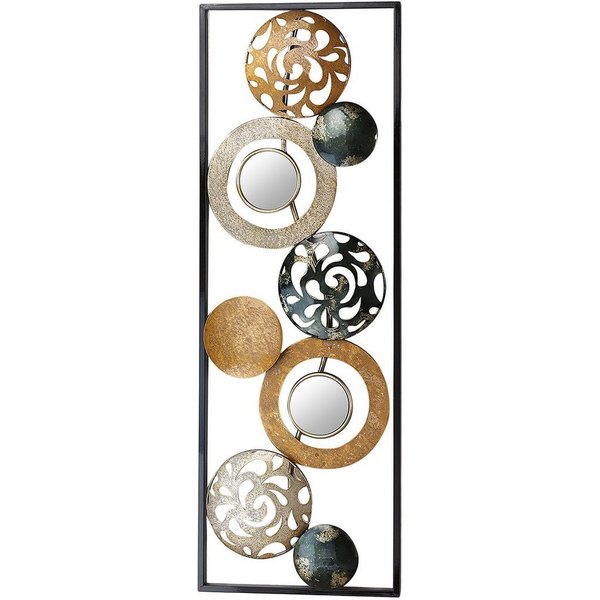 Kobolo Wandbild Metallbild Ringe und Kreise silber gold grau, mit Spiegel