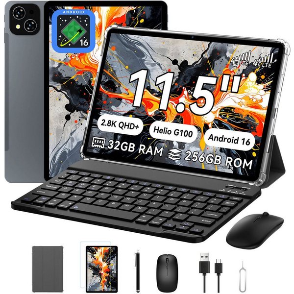KOBONA 11,5 Zoll T12Pro mit Tastatur, 2,8K QHD+BOE, Android 16, 4G LTE, 256GB Tablet (11.5", 256 GB, Android 16, 4G(LTE), 8000mAh, octa-core, 32(8+24)GB, Gemini