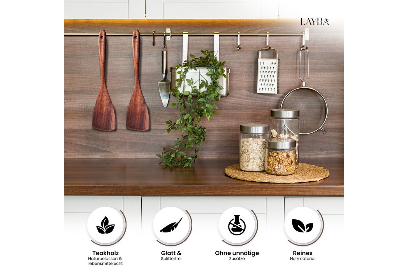 Layba Kochbesteck-Set LAYBA Teakholz Küchenspatel – Bild 4 von 5