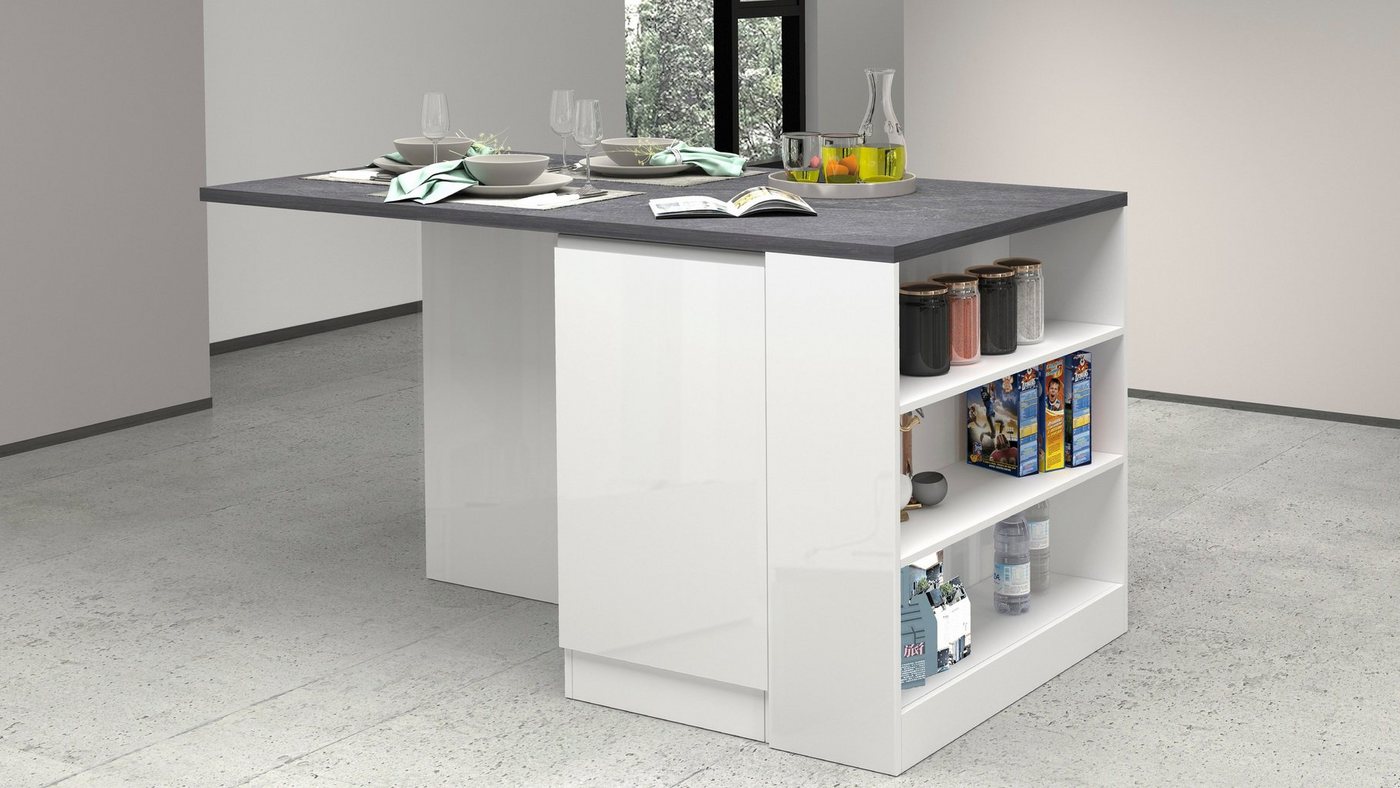 KOCHSTATION Kücheninsel KS-Sole, Breite 160 cm, 2 Türen, 4 offene Fächer – Bild 2 von 5