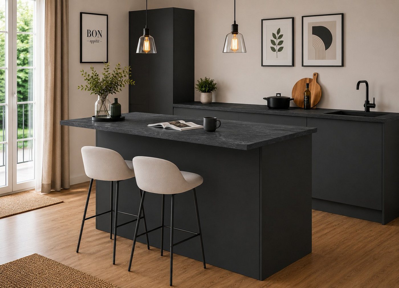 KOCHSTATION Kücheninsel KS-Sole,Kochinsel,Küchenarbeitsblock,Inselküche,Arbeitsinsel, Breite 155 cm, mit Apothekerauszug, gedämpfte Türen – Bild 2 von 5
