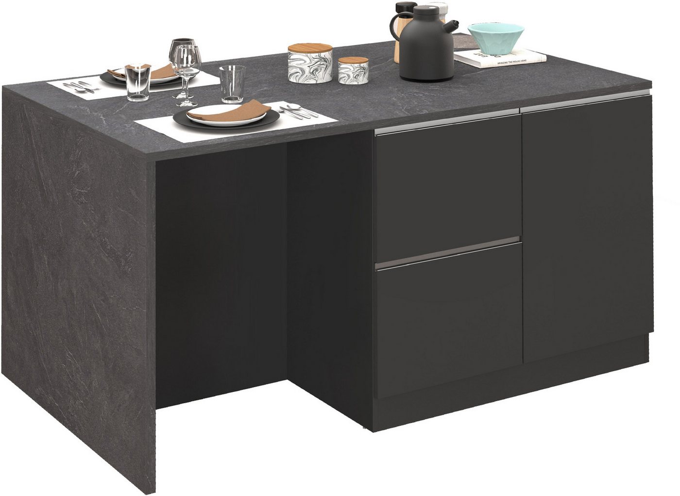 KOCHSTATION Kücheninsel KS-Sole, Kochinsel, Küchenarbeitsblock, Inselküche, Arbeitsinsel, Breite 152,5 cm, mit Essplatz, Handtuchhalter, Fächer und Weinregal – Bild 5 von 5
