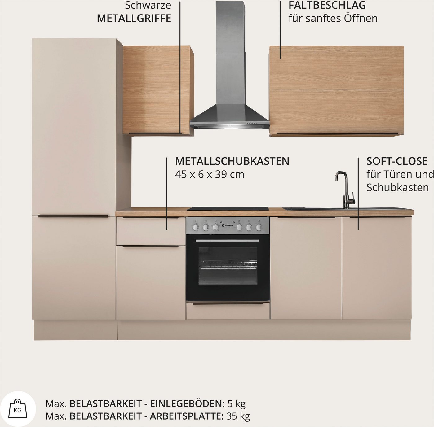 KOCHSTATION Küchenzeile Cocco, Breite 270 cm, wahlweise mit E-Geräten und Induktion – Bild 3 von 5