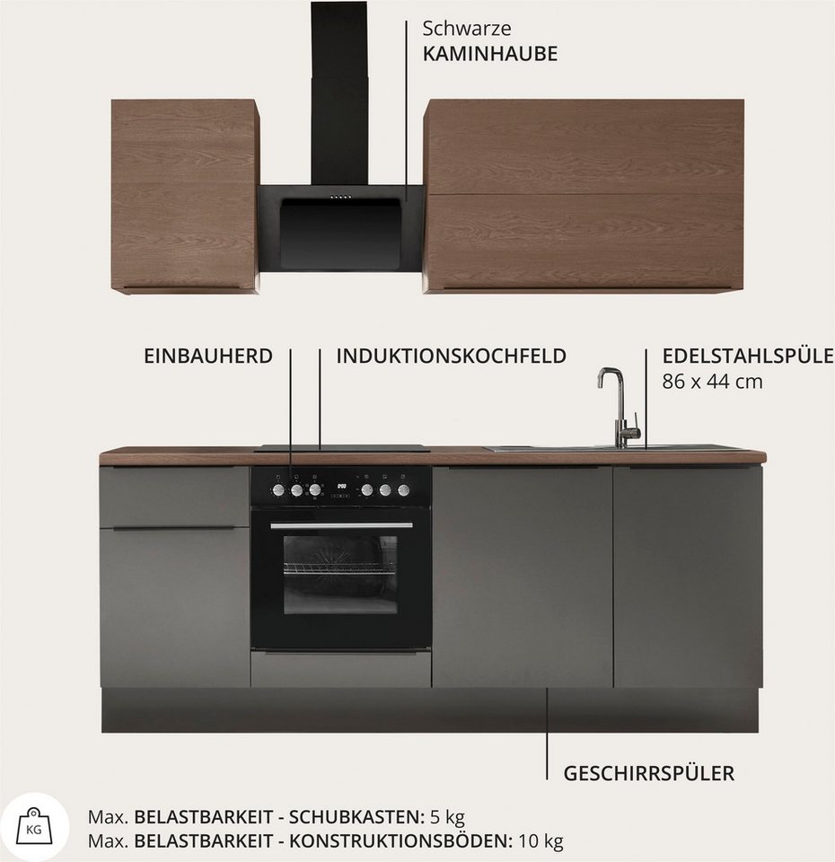 KOCHSTATION Küchenzeile Cocco, Breite 220 cm, wahlweise mit E-Geräten und Induktion – Bild 4 von 5