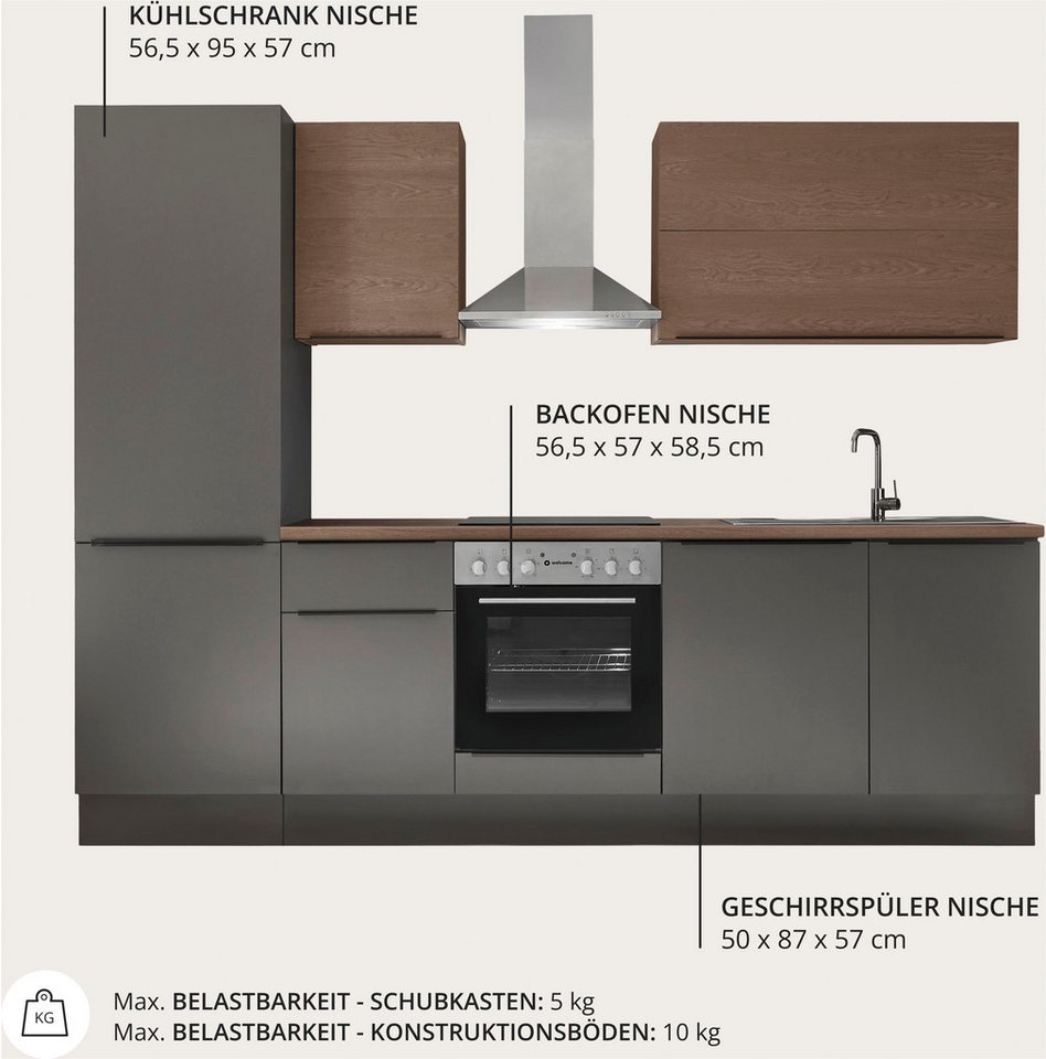 KOCHSTATION Küchenzeile Cocco, Breite 280 cm, wahlweise mit E-Geräten und Induktion – Bild 3 von 5