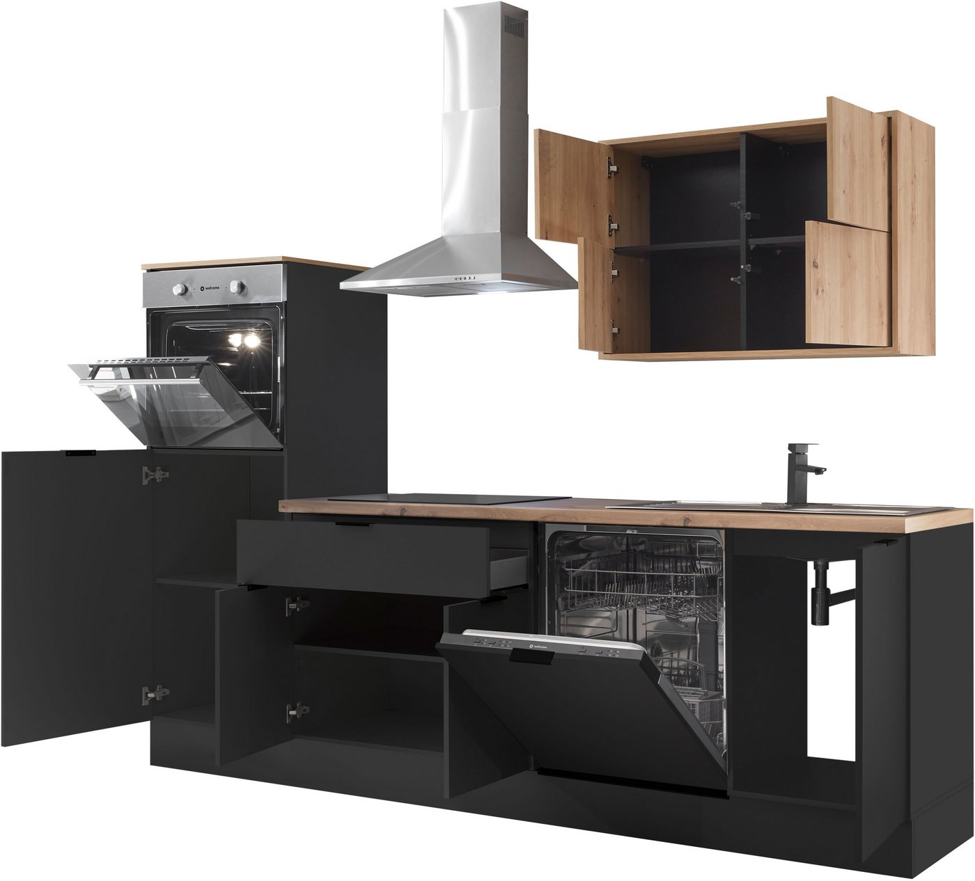 KOCHSTATION Küchenzeile KS-Georgia, mit 38mm starker Arbeitsplatte, Breite 260 cm, wahlweise mit E-Geräten und Kühlschrank – Bild 5 von 5