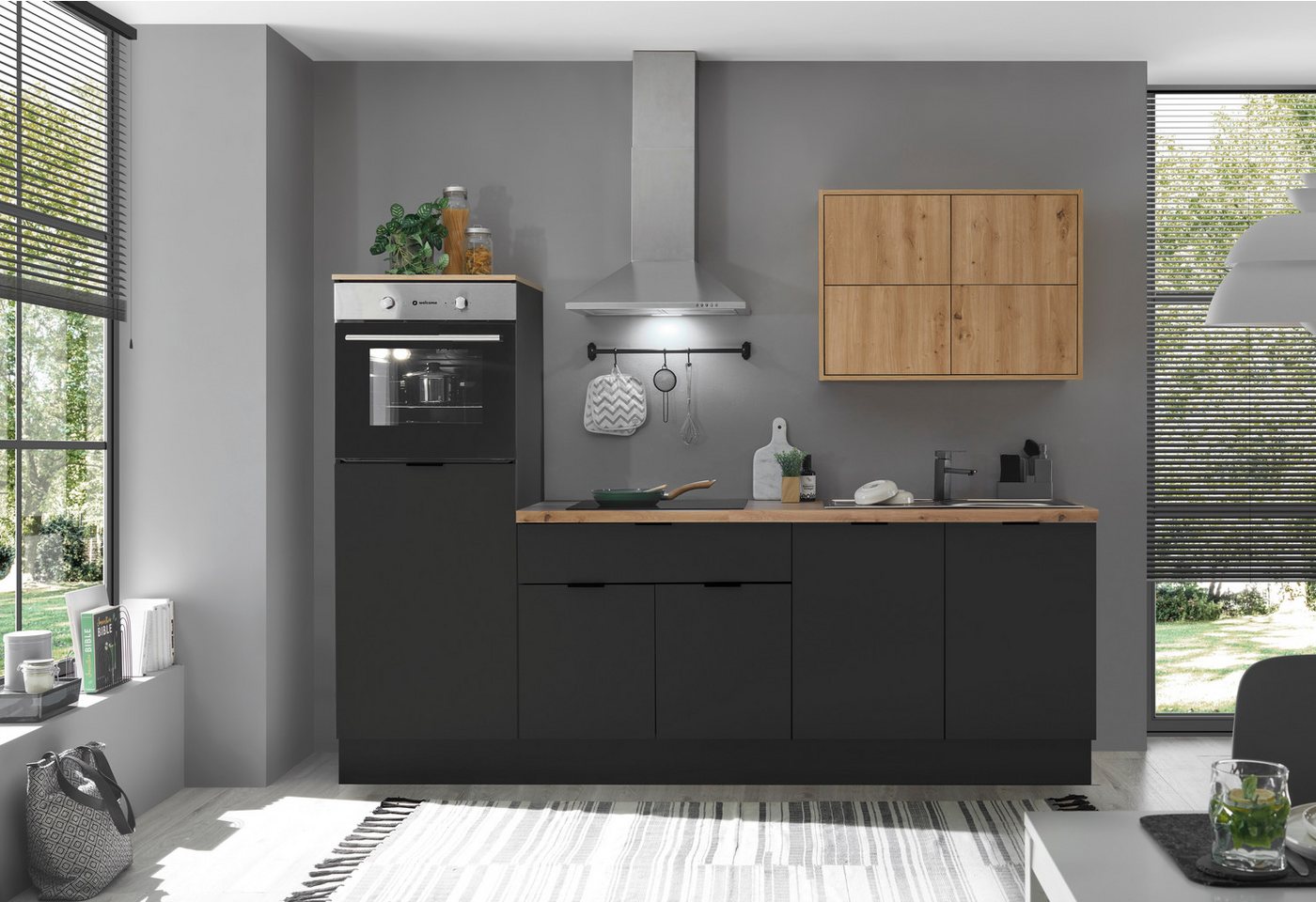 KOCHSTATION Küchenzeile KS-Georgia, mit 38mm starker Arbeitsplatte, Breite 250 cm, wahlweise mit E-Geräten und Kühlschrank – Bild 2 von 5