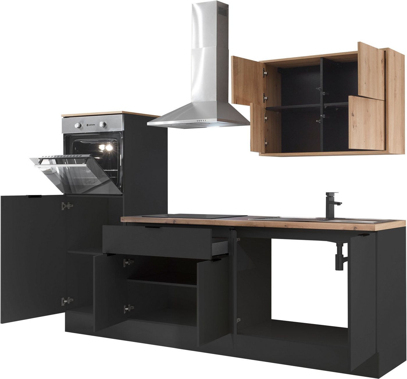 KOCHSTATION Küchenzeile KS-Georgia, mit 38mm starker Arbeitsplatte, Breite 250 cm, wahlweise mit E-Geräten und Kühlschrank – Bild 5 von 5