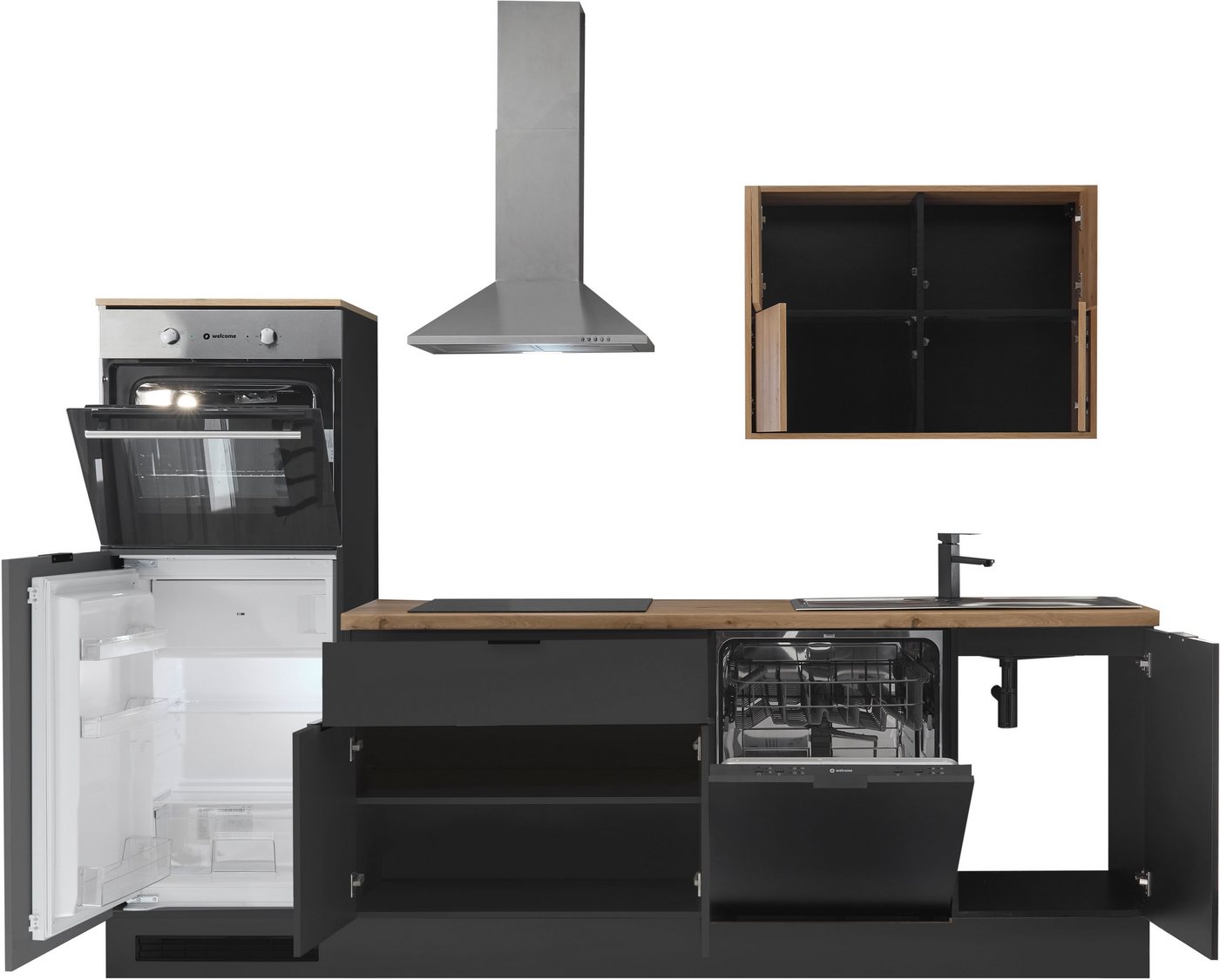 KOCHSTATION Küchenzeile KS-Georgia, mit 38mm starker Arbeitsplatte, Breite 260 cm, wahlweise mit E-Geräten und Kühlschrank – Bild 4 von 5