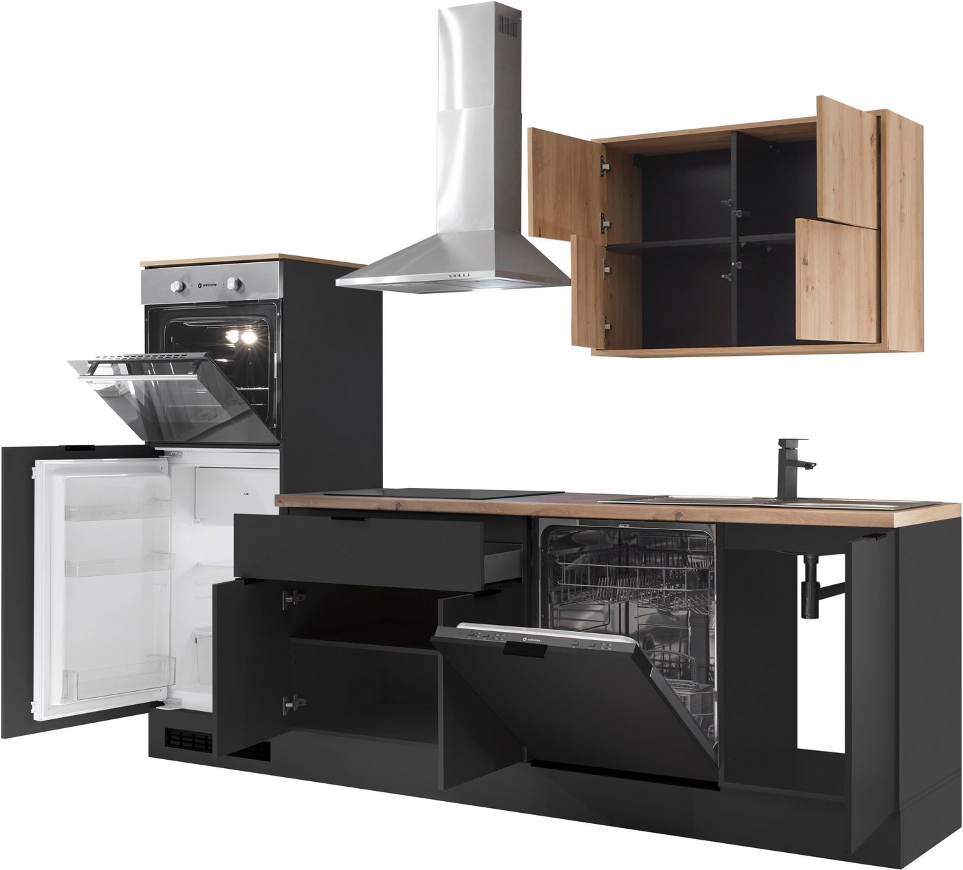 KOCHSTATION Küchenzeile KS-Georgia, mit 38mm starker Arbeitsplatte, Breite 260 cm, wahlweise mit E-Geräten und Kühlschrank – Bild 5 von 5
