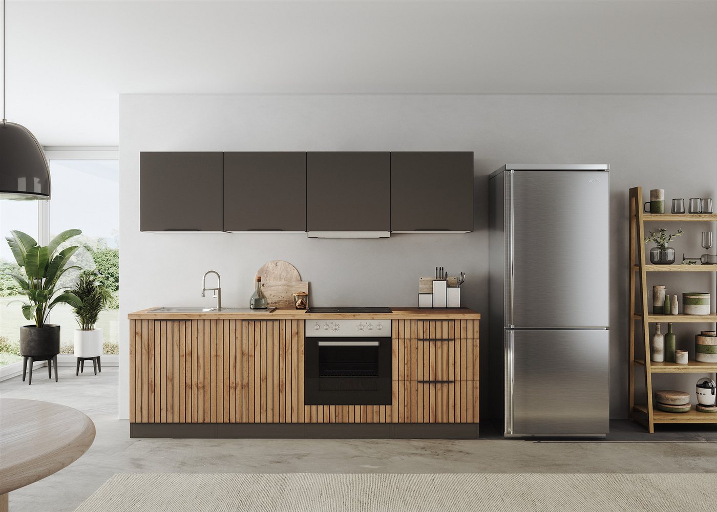 KOCHSTATION Küchenzeile KS-Lagos2, Breite 240 cm, wahlweise mit E-Geräten, mit 38mm starker Arbeitsplatte – Bild 2 von 5