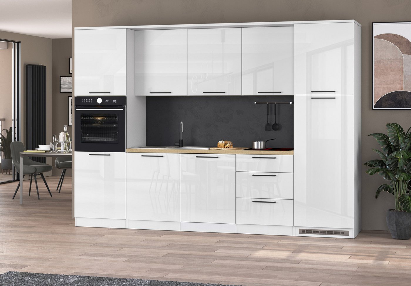 KOCHSTATION Küchenzeile KS-Luna, Einbauküche, Zeilenküche, Küchenblock, Breite 300 cm, wahlweise mit Hanseatic-E-Geräten, APL 35mm stark – Bild 2 von 5