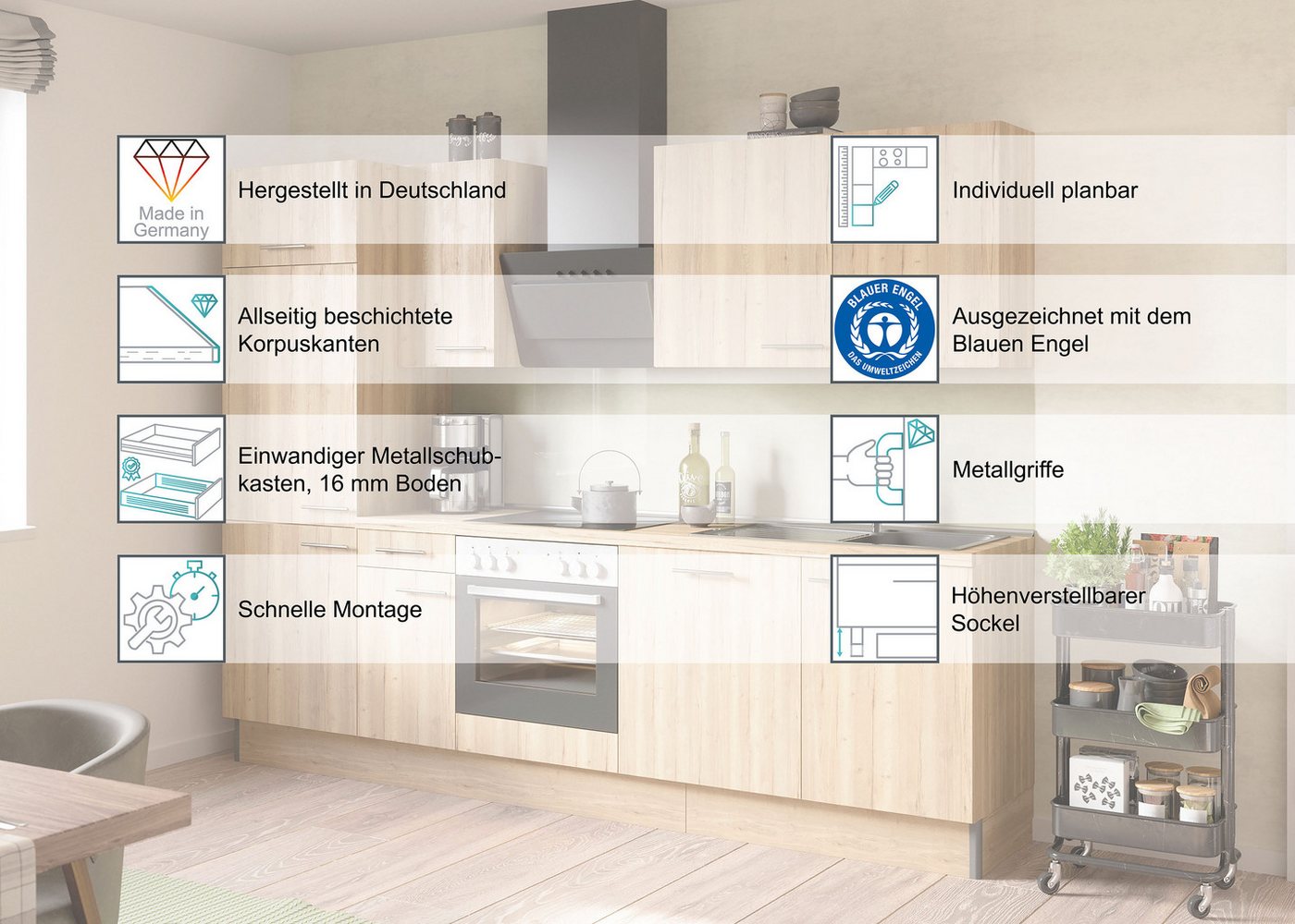 KOCHSTATION Küchenzeile KS-Sion, Breite 270 cm, schnelle Montage mit OPTIsnap, wahlweise mit E-Geräten – Bild 3 von 5