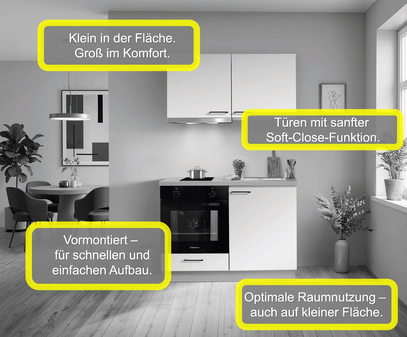 KOCHSTATION Küchenzeile KS-Solmera, Breite 120cm, vormontiert, inkl. Tisch, wahlweise mit E-Geräten – Bild 3 von 5