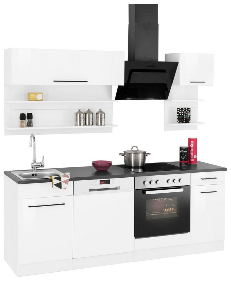 KOCHSTATION Küchenzeile KS-Tulsa, mit E-Geräten, Breite 210 cm, schwarze Metallgriffe, MDF Fronten – Bild 2 von 5